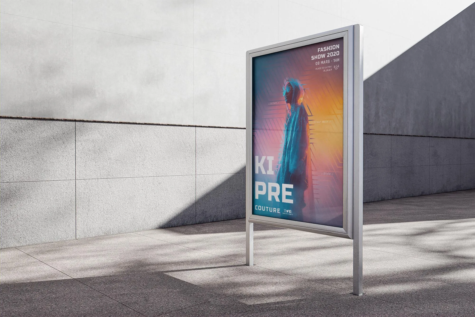 Image de l'affiche A0 dans un contexte urbain pour le Kipré Show.
