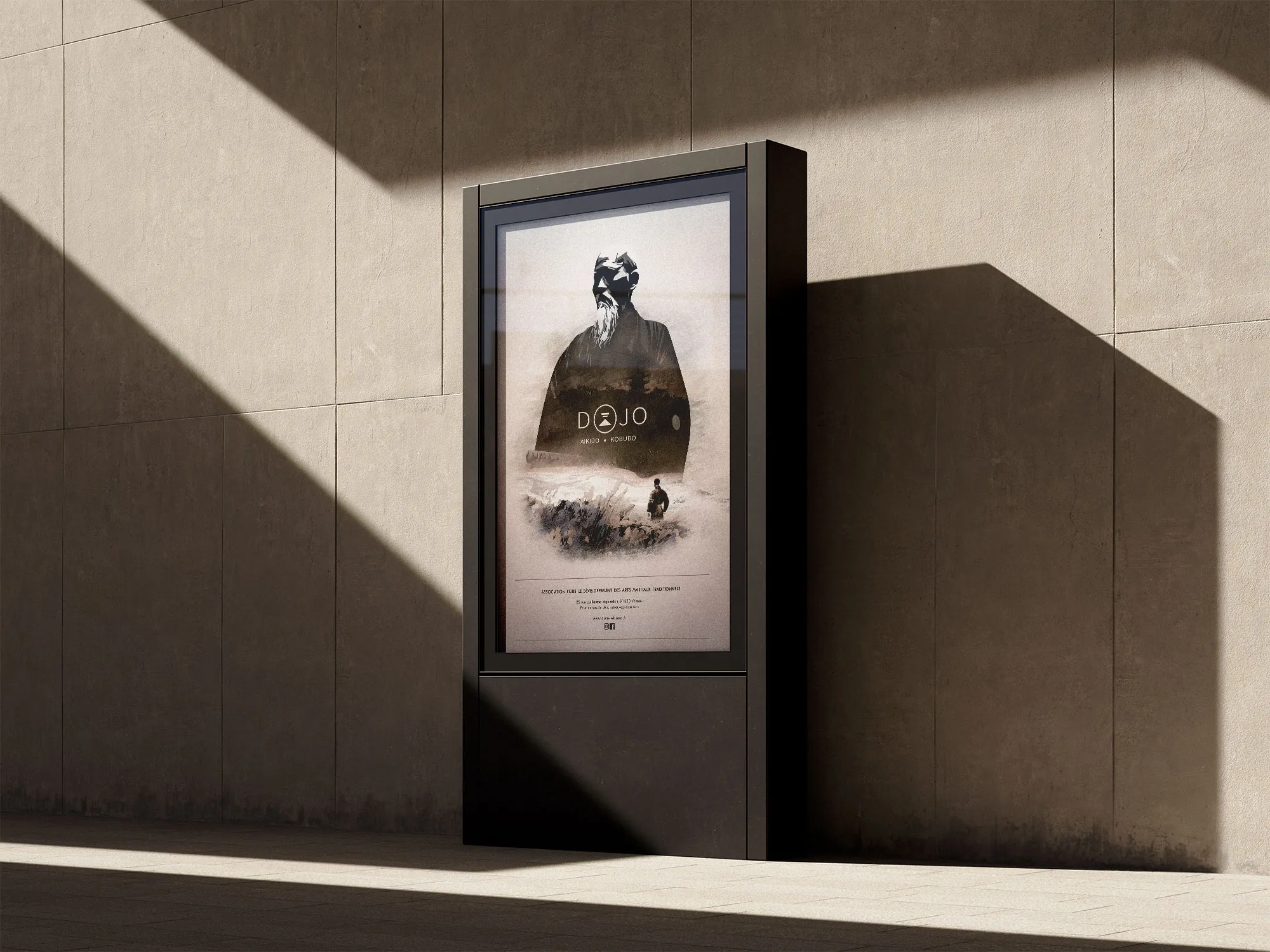 Image de l'affiche A0 dans un contexte urbain pour Dojo