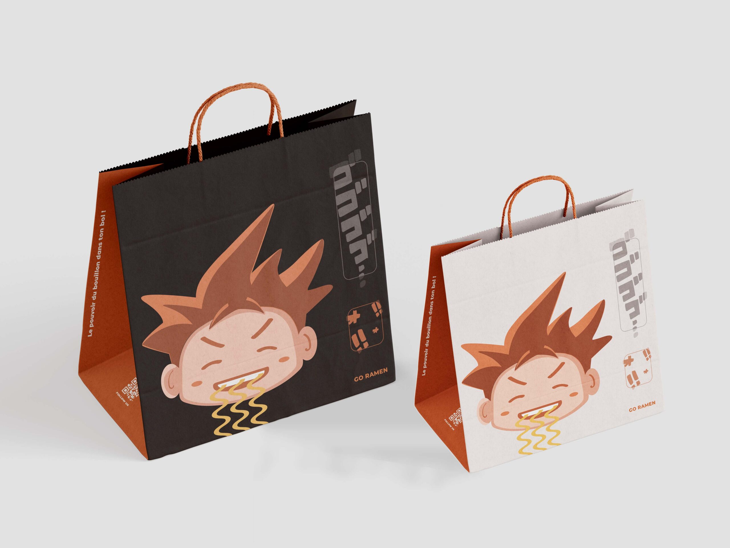 Image des sacs pour les commandes à emporter pour le restaurant Go Ramen