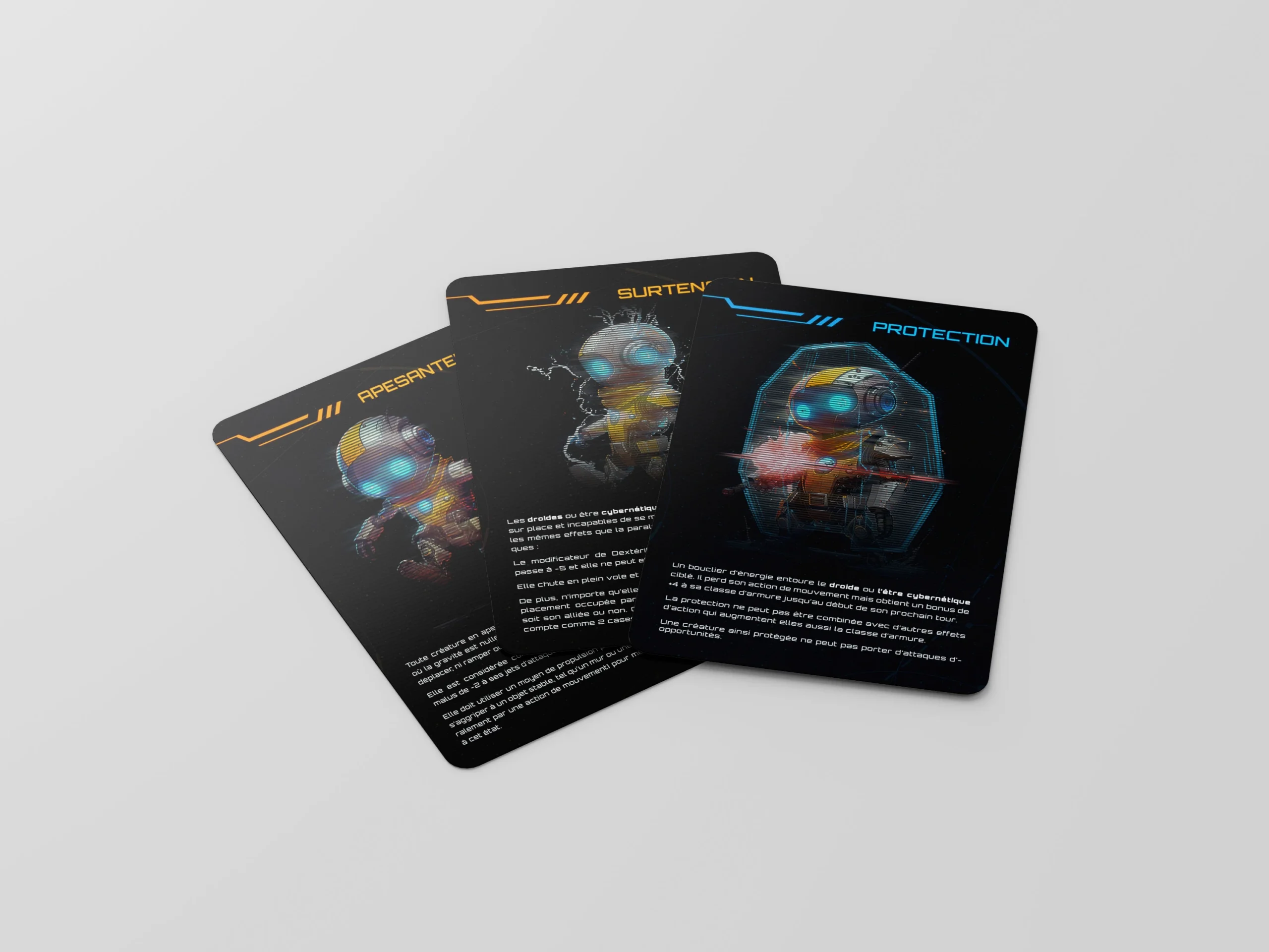 Image de trois carte d'état pour droids du jeu de role Last Horizon